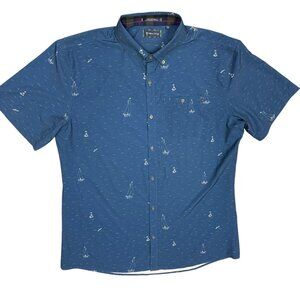 William Murray Golf Short Sleeve Button Up Shirt Stretch Boat Pattern Blue XL
